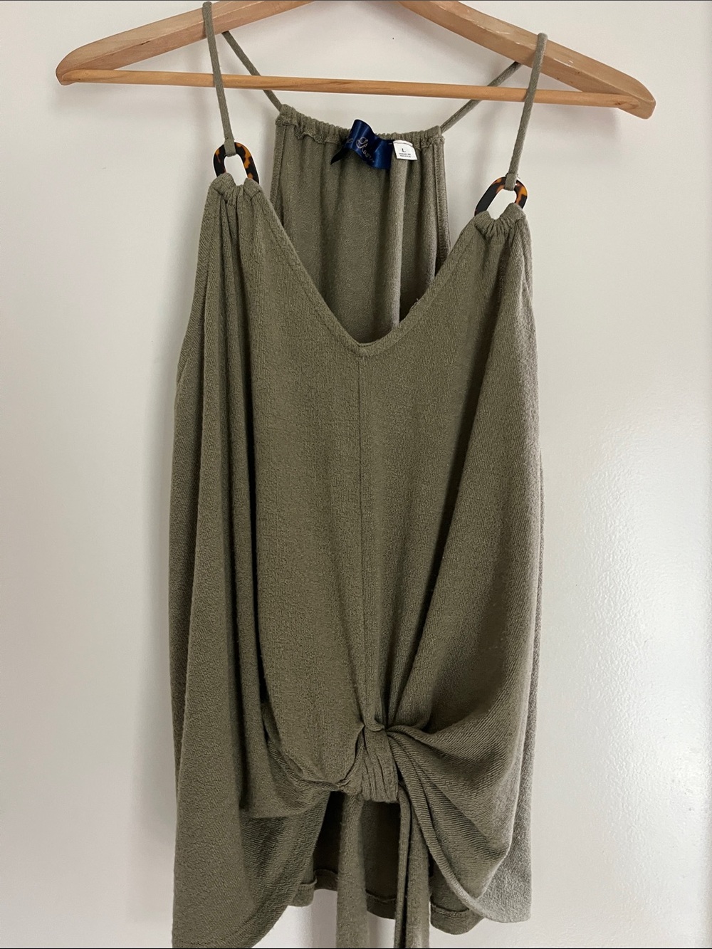 Blue Rain Olive Green Tie-Front Camisole Tank